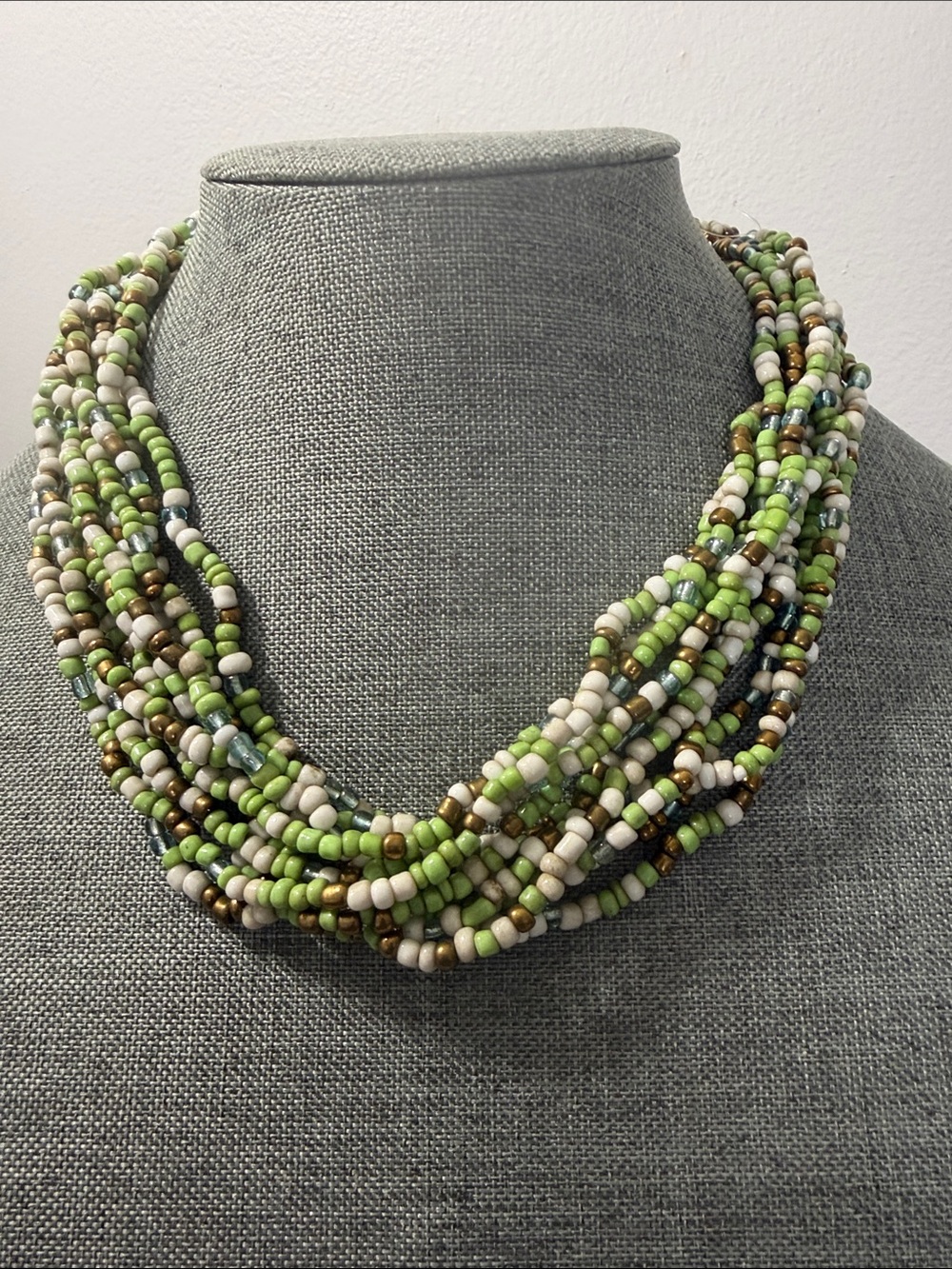 Multi-Strand Green & White Bead Necklace - Women Jewelry